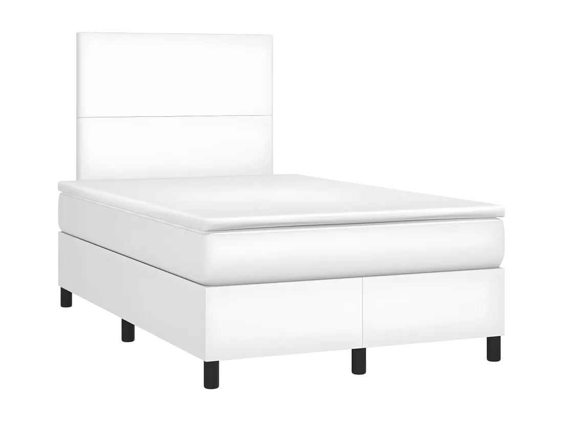Sommier tapissier et matelas et LED Blanc 120x200 cm Similicuir