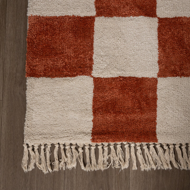 Checkerboard vloerkleed - Blox Fringe Terra