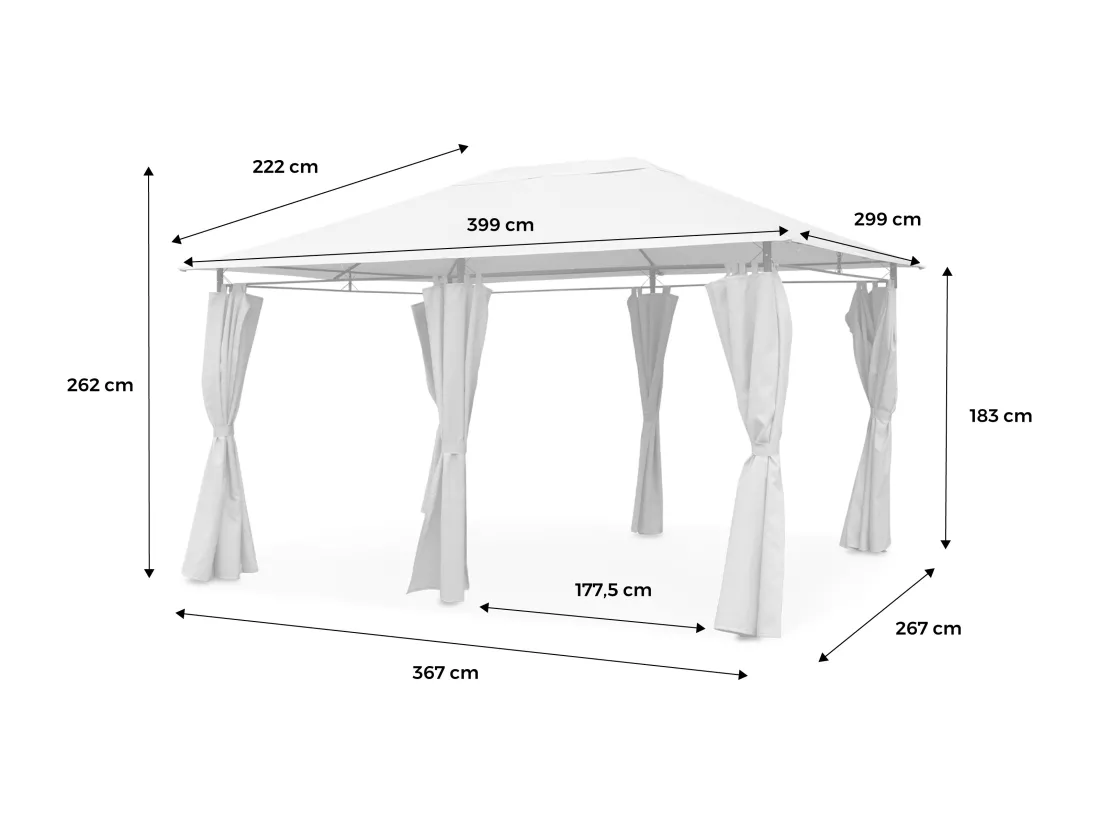Tonnelle 3x4 m - Divio - Toile taupe - Pergola avec rideaux. tente de jardin. barnum. chapiteau. réception