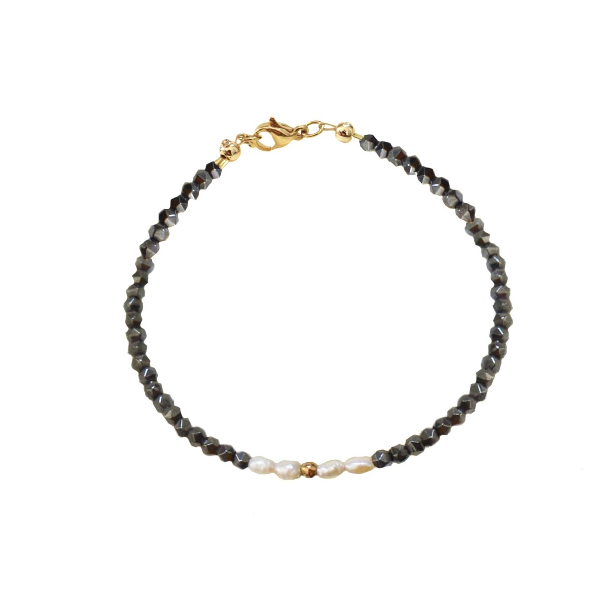 Bracelet  fin de perles de hématite , perles de culture