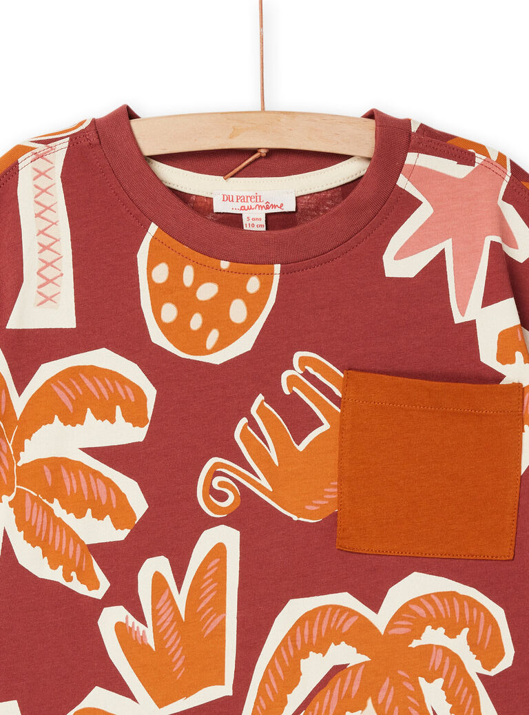 T-shirt prune à imprimé palmiers