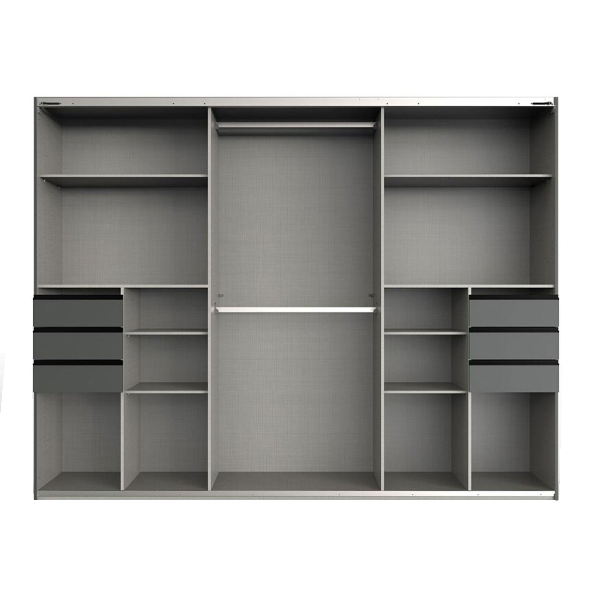 Schwebetürenschrank - Plankeneiche - graphit - 6 Schubkästen - 270 cm