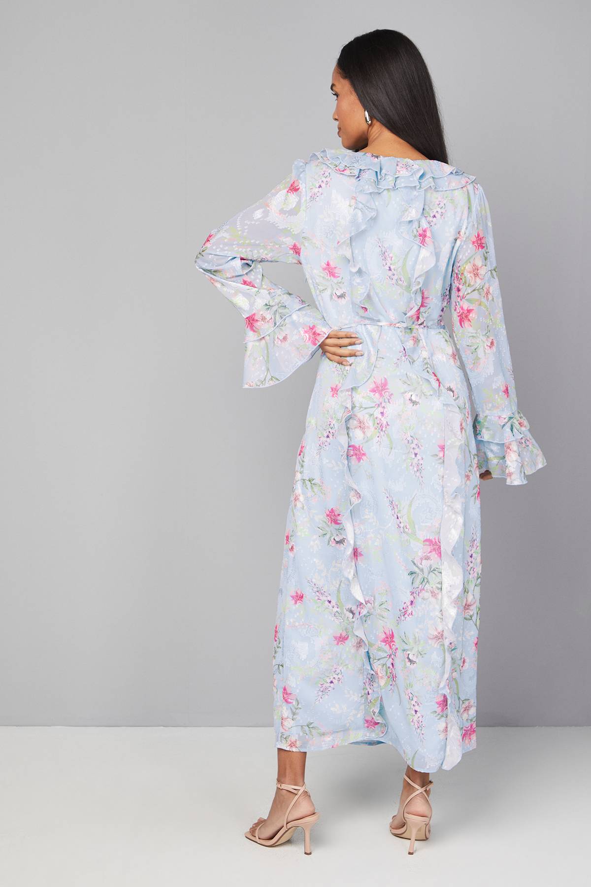 Wallis Robe Midaxi Fleurie à Volants avec Ceinture