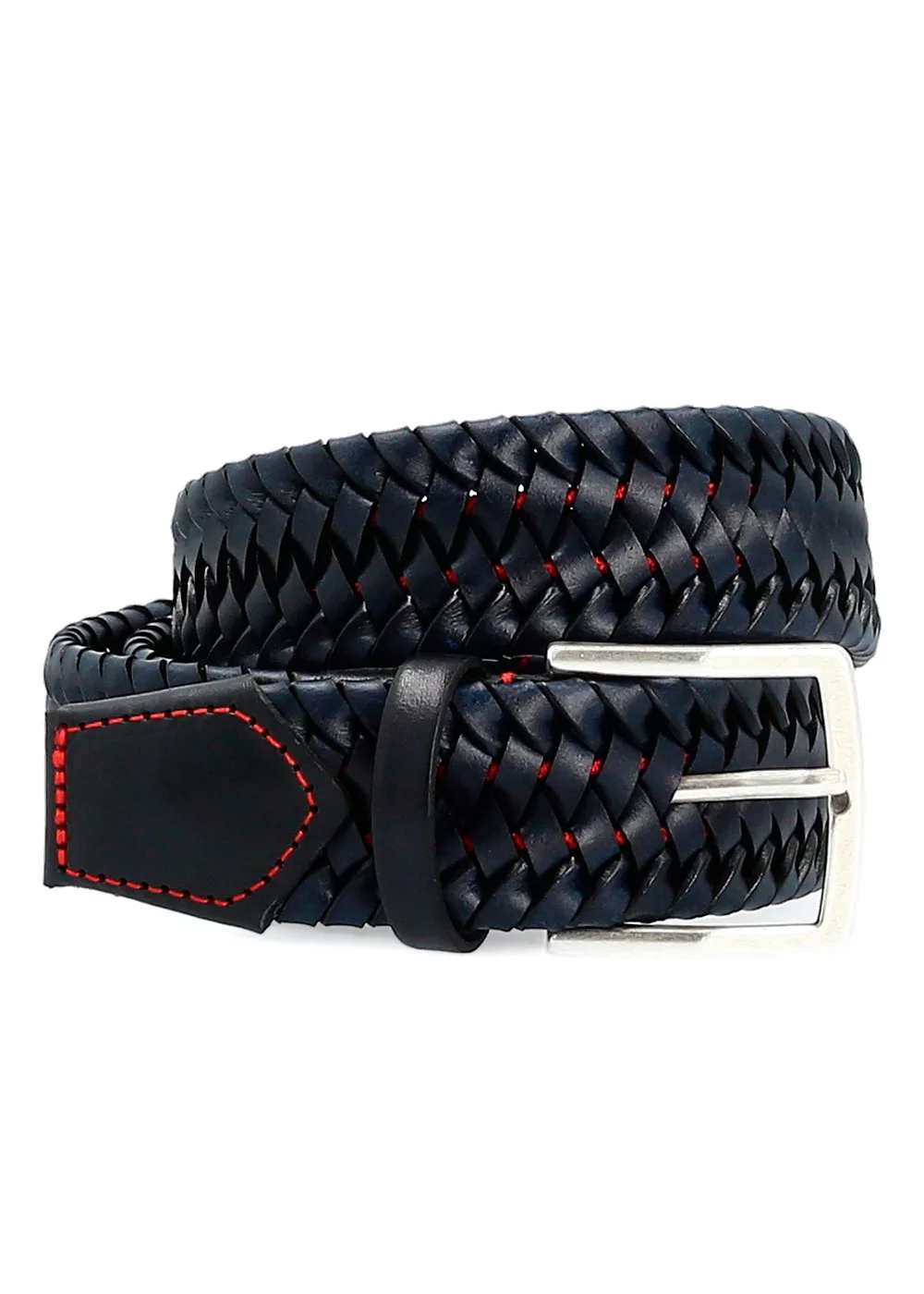 CEINTURE LEOPOLD CUIR TRESSE MARINE