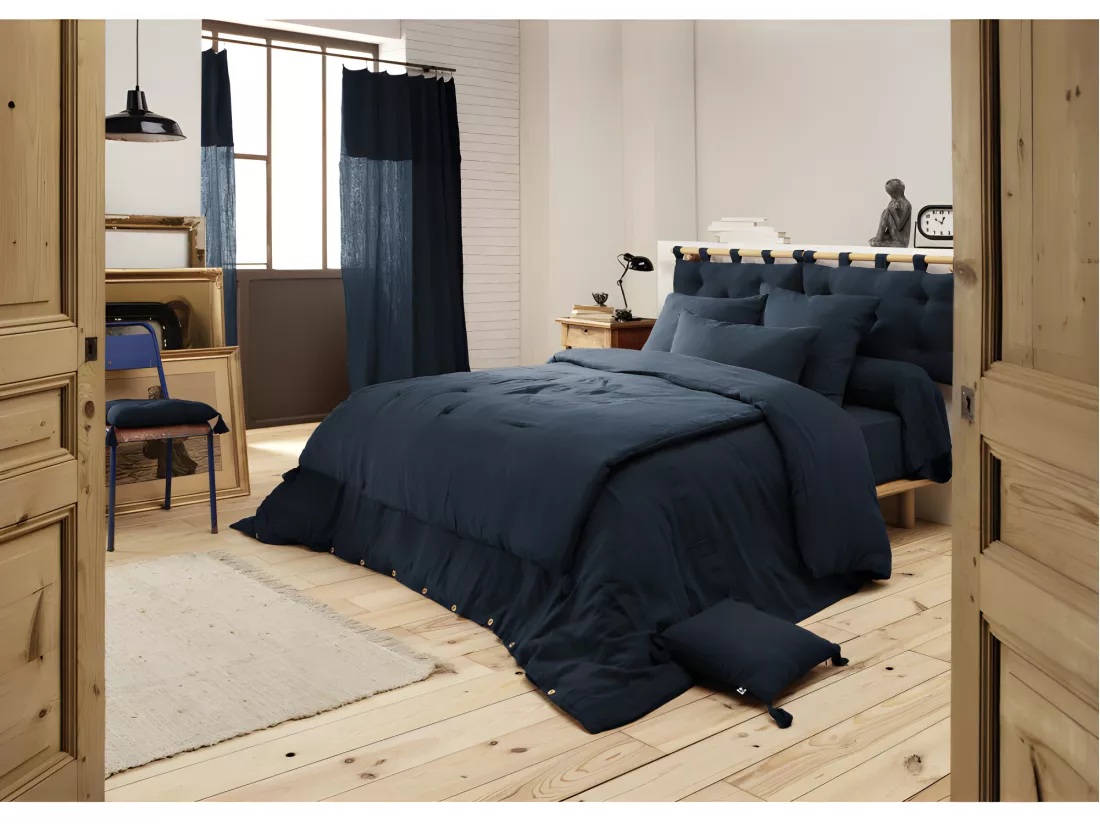 Housse de couette gaze de coton double 220 x 240 cm bleu nuit - PEPA 3