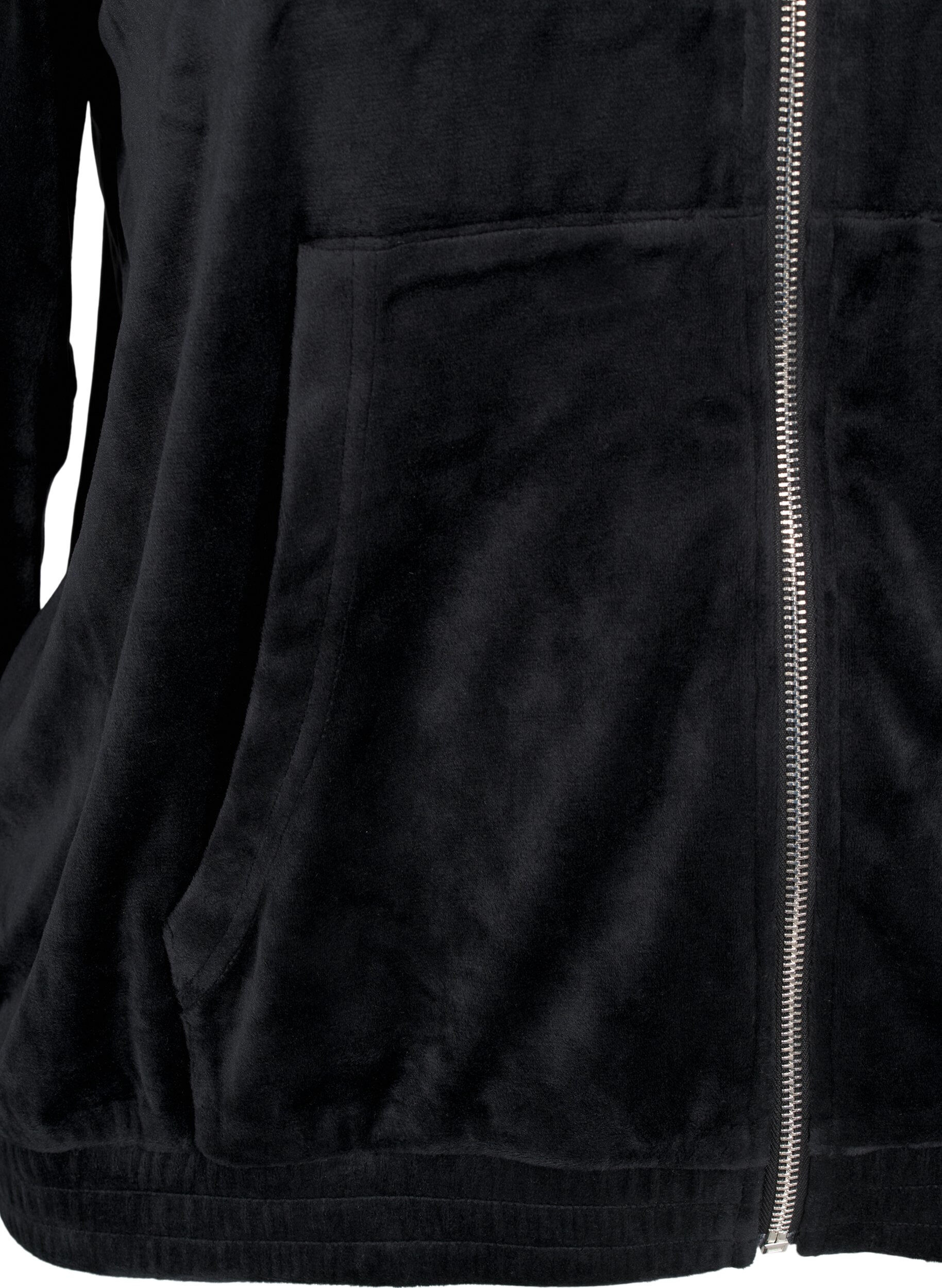Velour cardigan med hætte