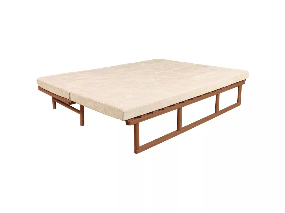 Canapé Lit Convertible Design en Tissu Beige et Bois Crème