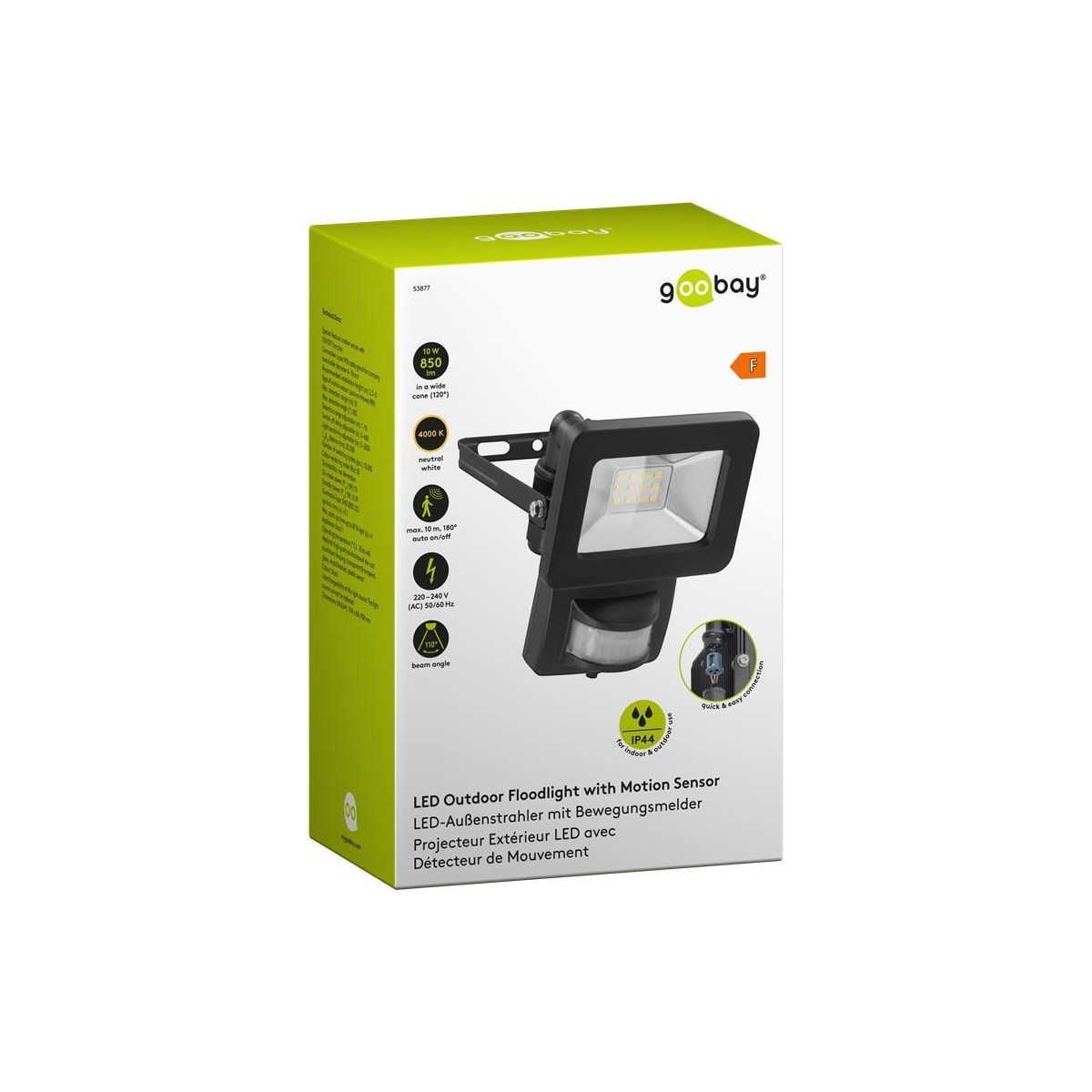 Goobay LED-spotlight for utendørs bruk, 10 W, med bevegelsesdetektor