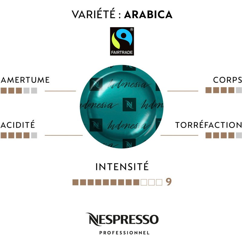 Capsule de café Nespresso Professionnel Indonesia FairTrade  - Boîte de 50