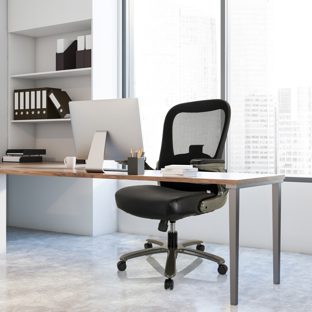 XXL Drehstuhl INSTRUCTOR XXL T I Netzstoff/Leder mit abklappbaren Armlehnen hjh OFFICE