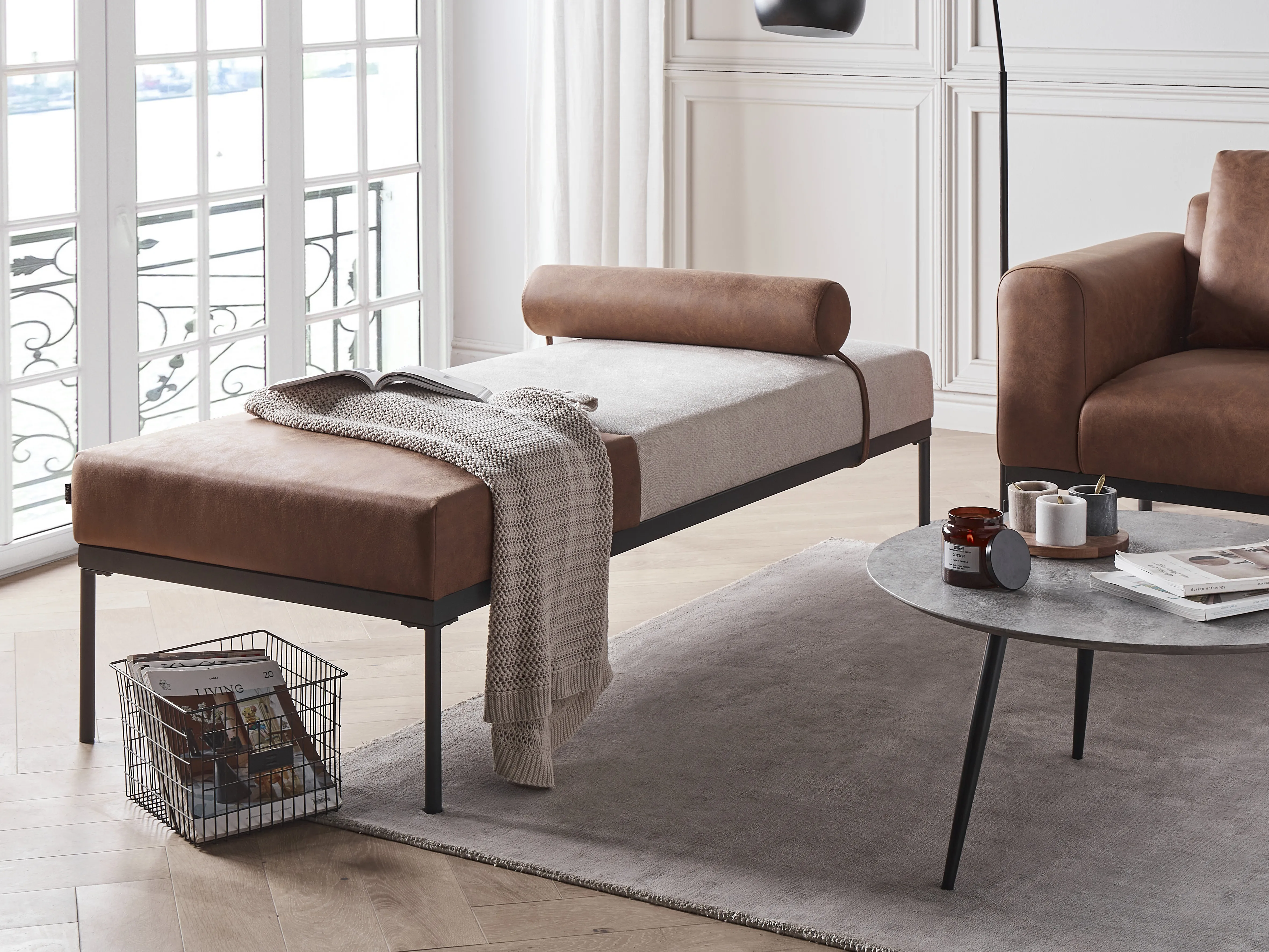 Chaise longue MALMOS Kunstlinnen Kunstleer Bruin