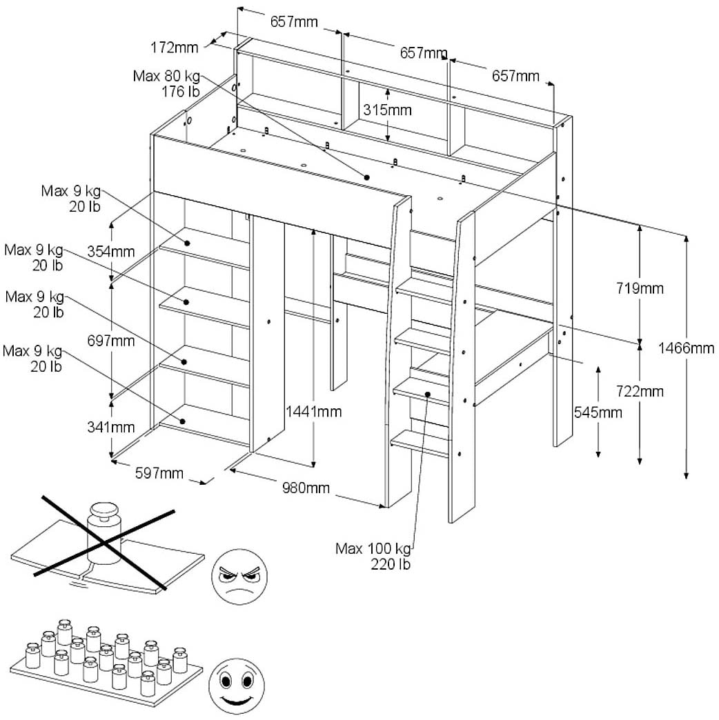 Parisot Hochbett »Shelter 11« 1 Stk. tlg. integrierter Schreibtisch, Leiter, Regal, Kleiderstange, Ablagen
