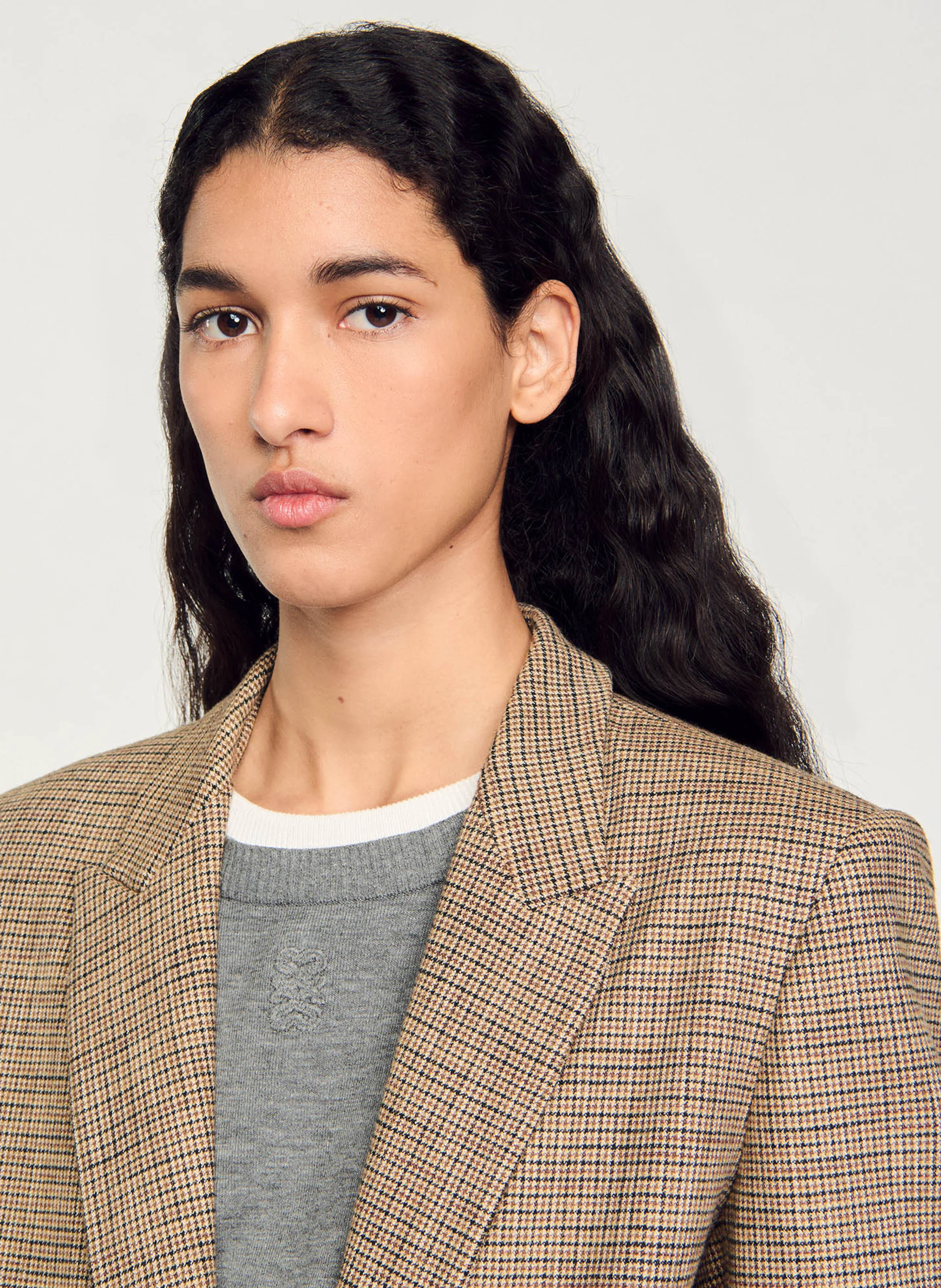 Veste tailleur droite imprimé | Marron