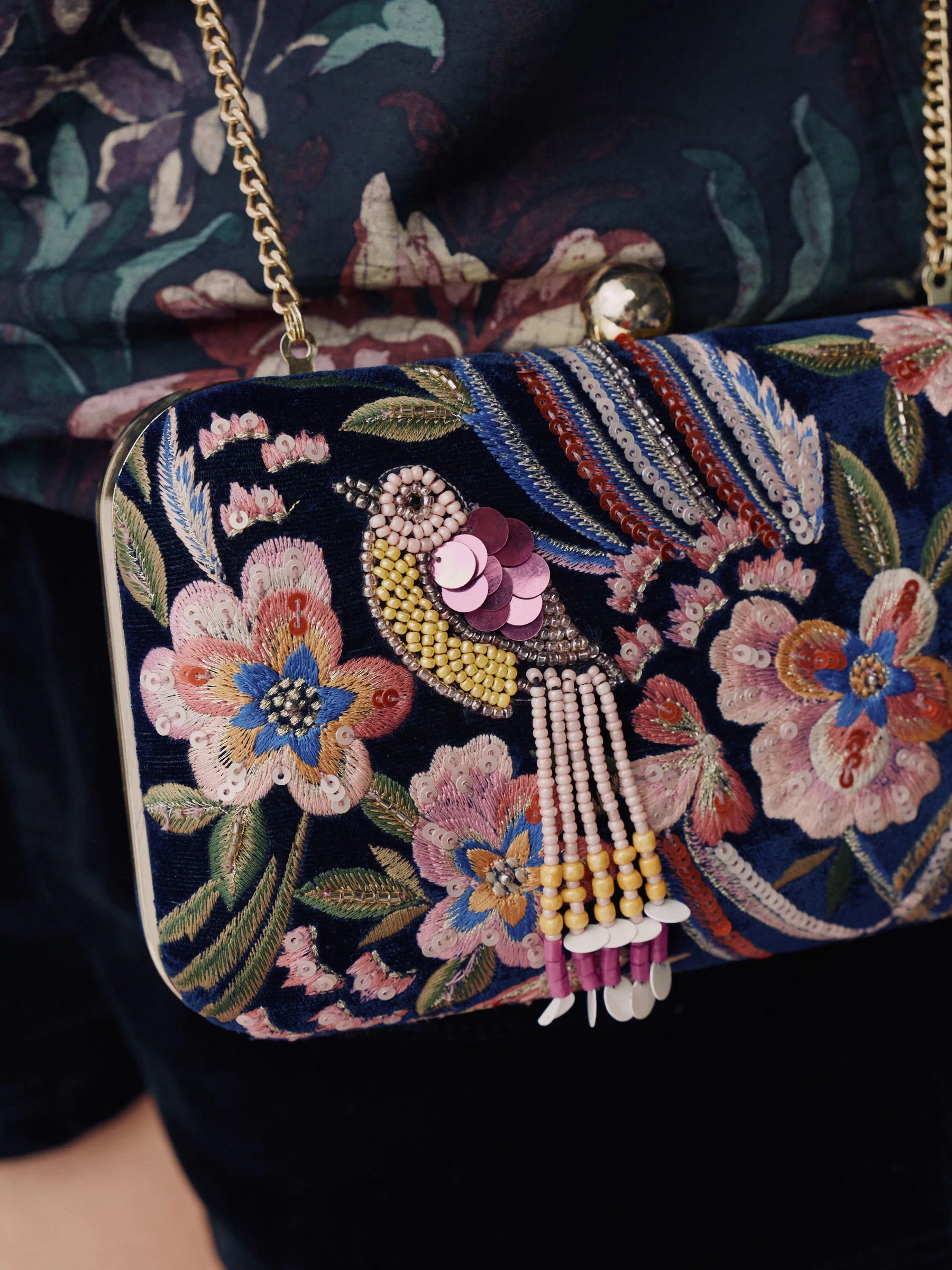 Marineblauw - Embellished Detail Bird Clutch Bag