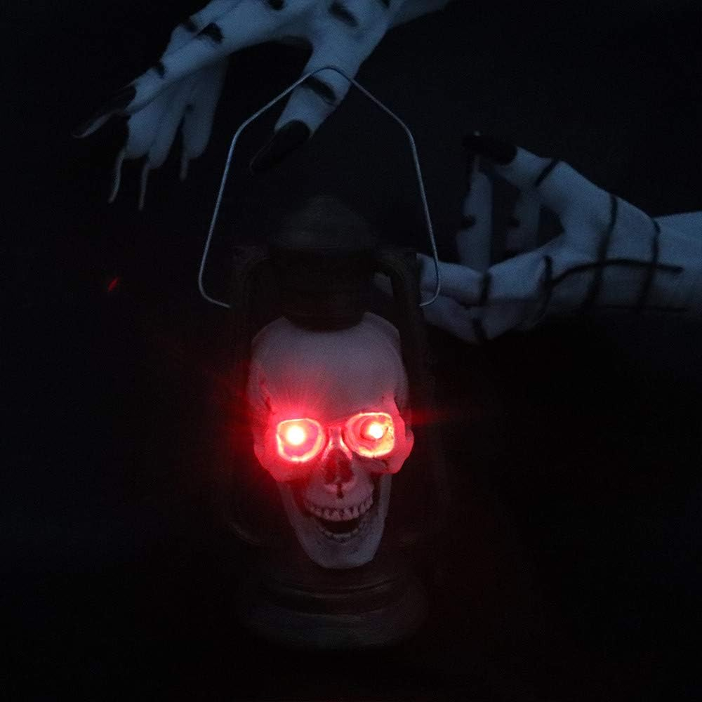 (30x13cm) LED Grusel Totenkopf Laterne Halloween Skelett Lampe Home Deko Party Stimmungsleuchte (Batteriebetrieben) - Rot