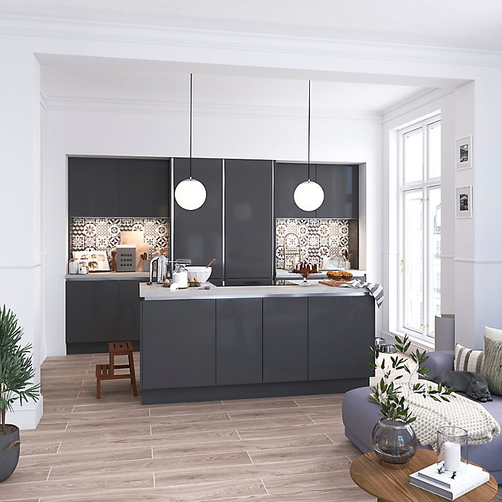Façade de cuisine 1 porte et 1 tiroir Stevia gris anthracite brillant l. 40 cm x H. 72 cm GoodHome