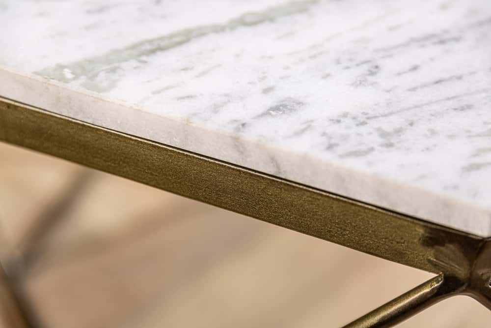 Eleganter Couchtisch DIAMOND 70cm weiß messing mit Marmorplatte