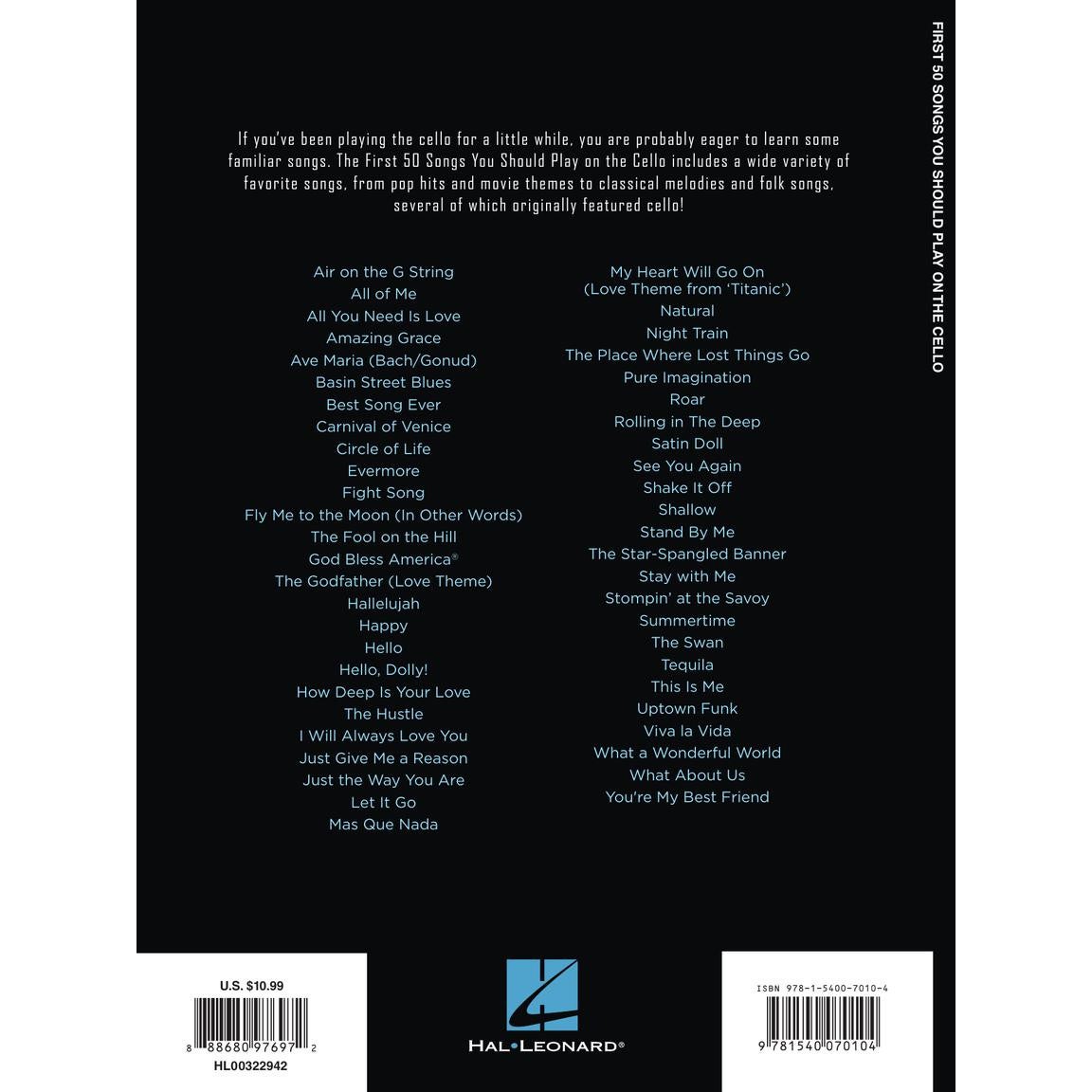 Hal Leonard First 50 Songs You Should Play on Cello songboek voor cello