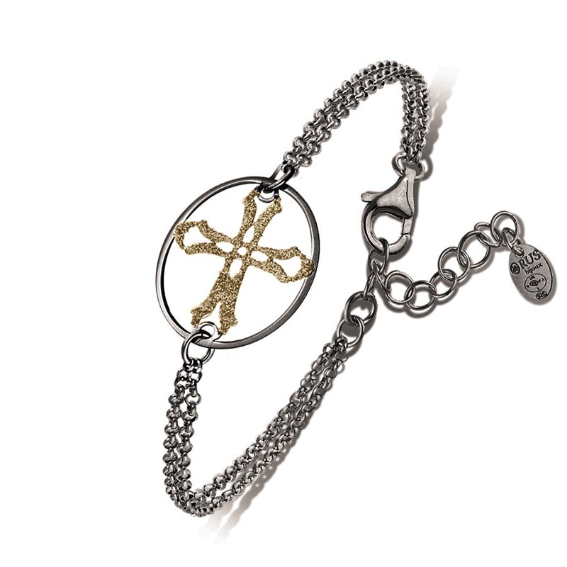 Bracelet Argent Noir Croix Scintillante Dorée16cm+3cm