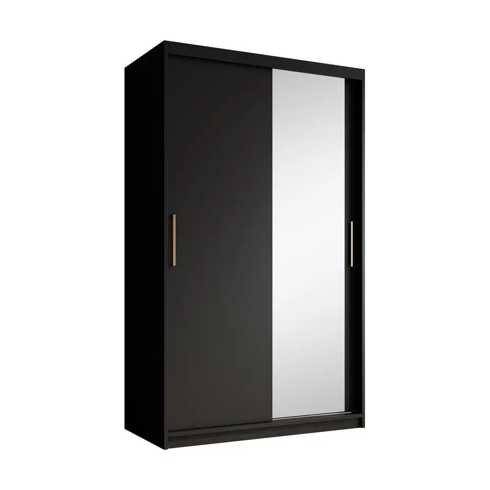 Meubella - Kledingkast Mandalin - Zwart - 120 cm - Met spiegel