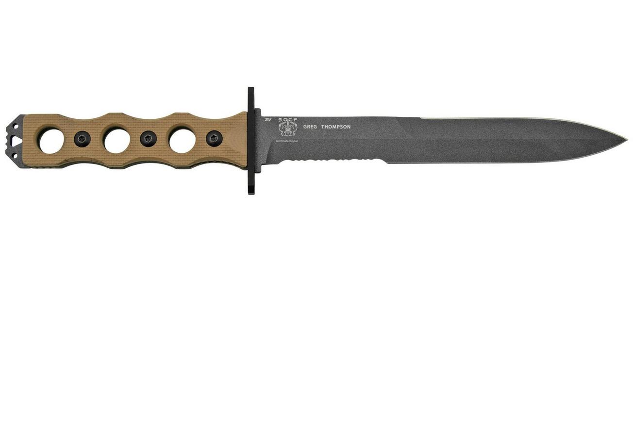 Benchmade SOCP Desert Tan 185SBK-1, CPM-3V Serrated, vaststaand mes, Greg Thompson design