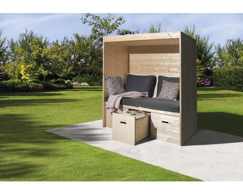 Filosofenprieel weka met beensteunen, middentafel en verstelbare rugleuning 171 x 85 cm naturel