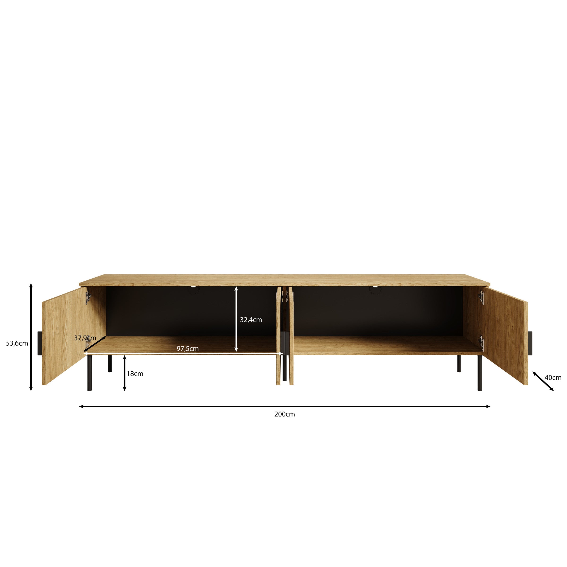 Monor - TV-Meubel - Zwart eiken - 200x40x54 cm