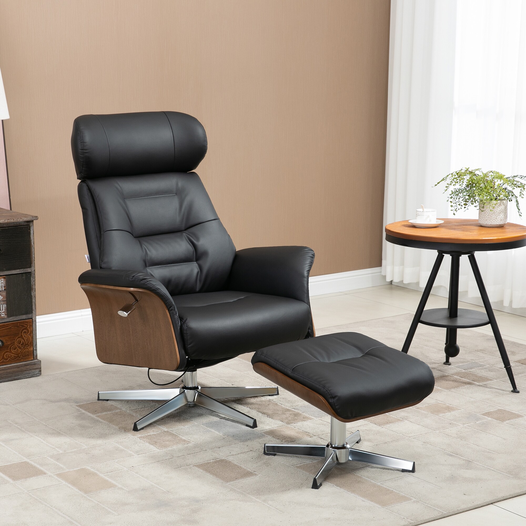 HOMCOM Liegestuhl mit Armlehne und Fußhocker schwarz 80L x 84B x 108H cm