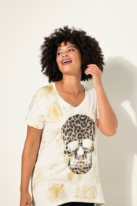 T-Shirt, Leo-Totenkopf, V-ausschnitt, Halbarm