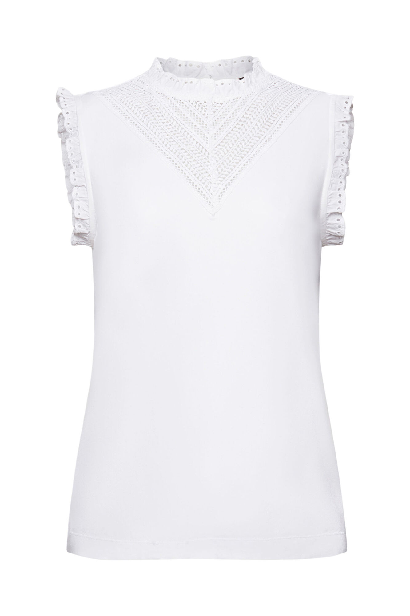 Blusa sem mangas com gola franzida em viscose - Branca