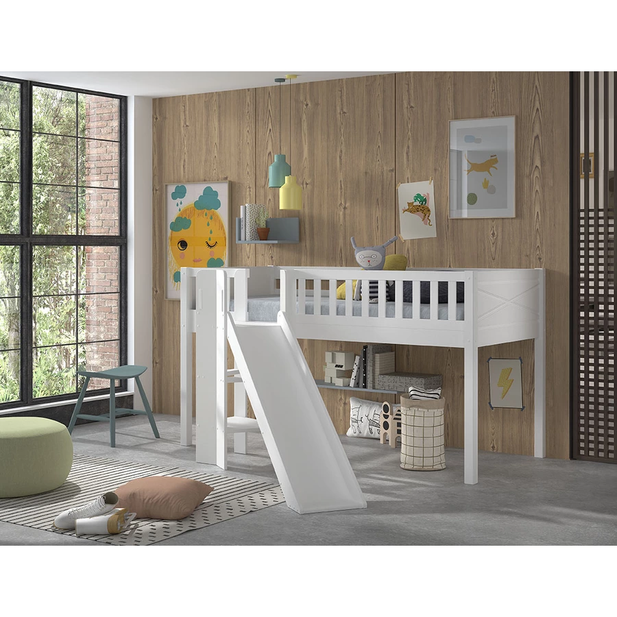 VIPACK Spielbett SCOTT 90 x 200 cm inkl. Rutsche weiß