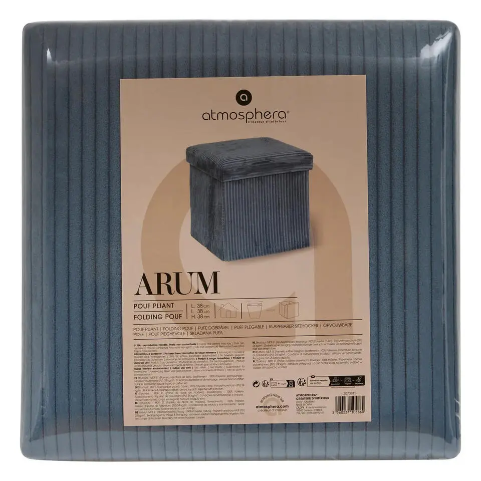 Atmosphera Hocker/poef Ribcord - opvouwbaar - blauw - 38x38cm