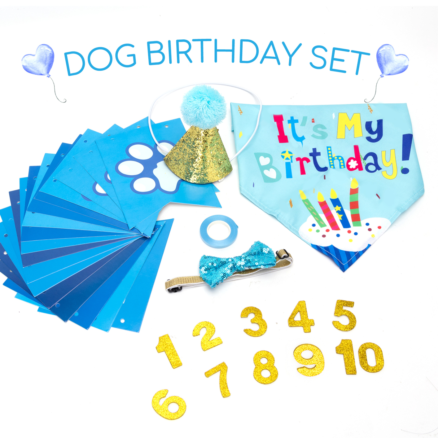 Nobleza - Kit de Aniversário para Pets, Lenço Triangular para Aniversário de Cachorro, Faixa com Lenço e Chapéu para Aniversário de Cachorro, para Decoração de Festa de Aniversário de Pets
