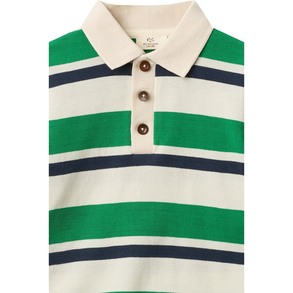 Køb COPENHAGEN COLORS Sharp Green Comb. Striped Pique Polo W. Ls