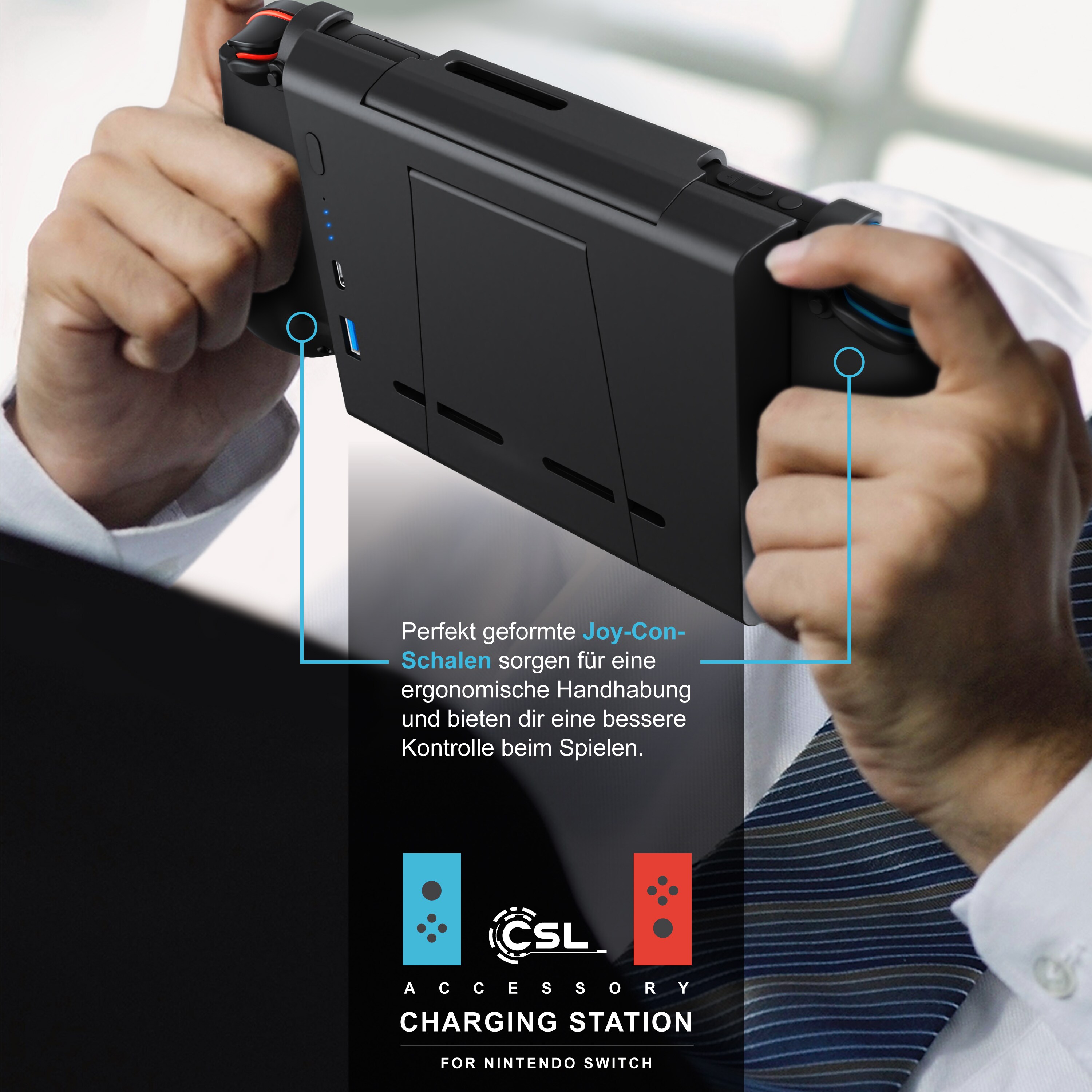 CSL Powerbank für Nintendo Switch mit 10000 mAh - Switch Ladegerät mit Joy-Con-Griffen