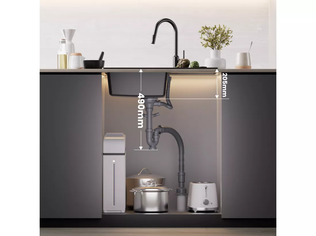 Cecipa max Evier 1 Bac 78x45cm avec Egouttoir Evier à encastrer Quartz et résine Noir + Mitigeur avec Douchette Extractible 2 Modes de pulvérisat