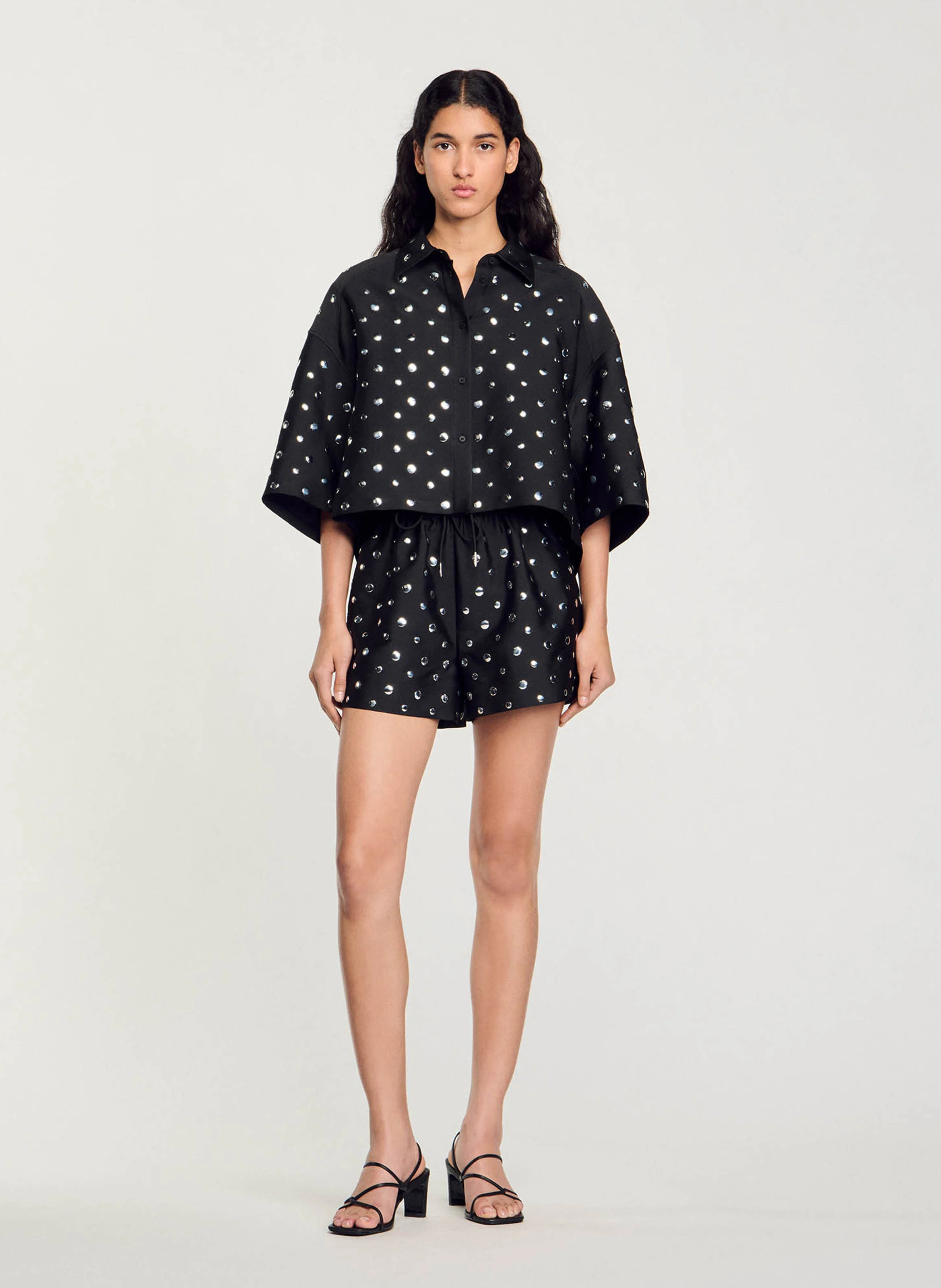Chemise courte à studs | Noir