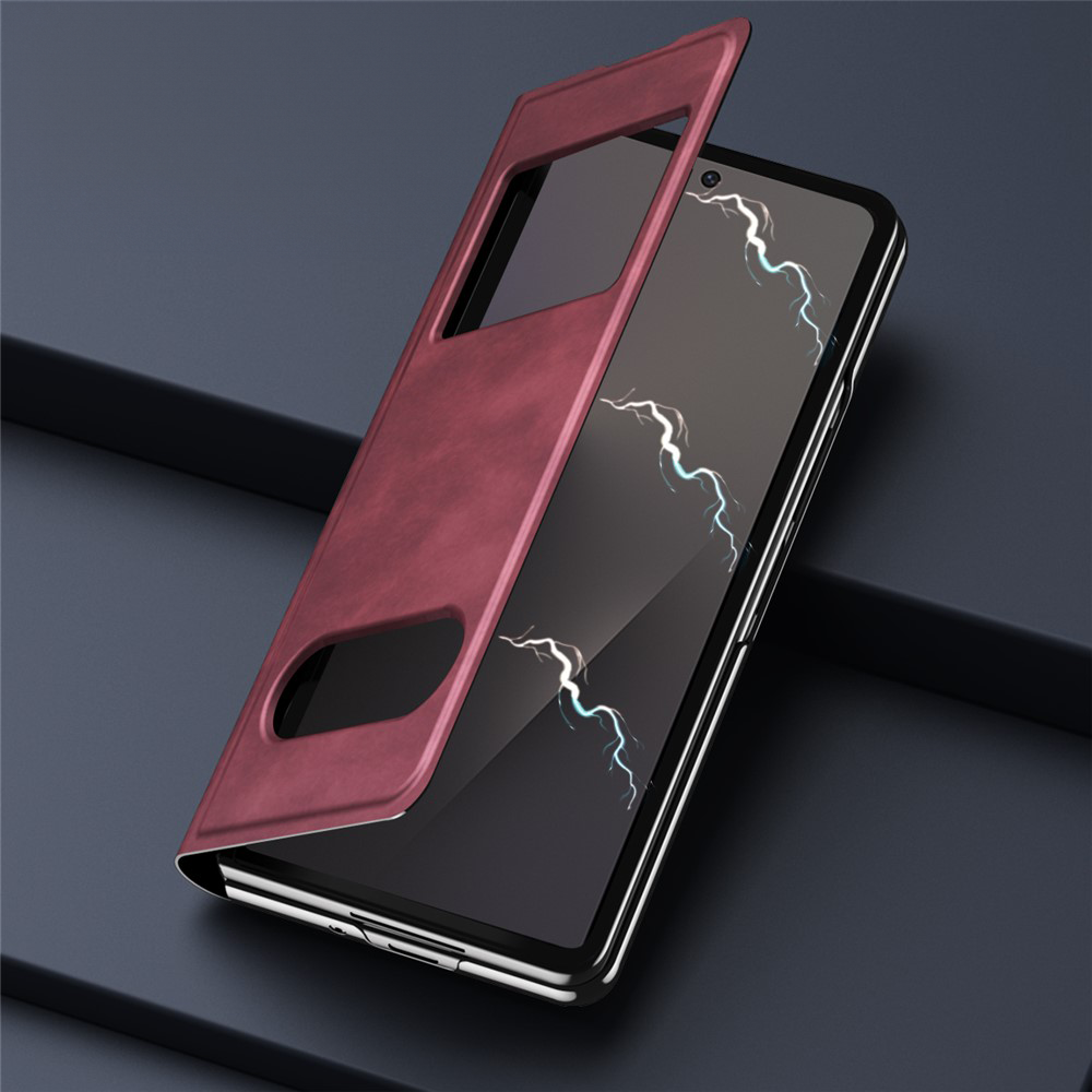 Samsung Galaxy Z Fold7 Leder Tasche Small Window View Flip Case Vintage Look - Dunkelrot