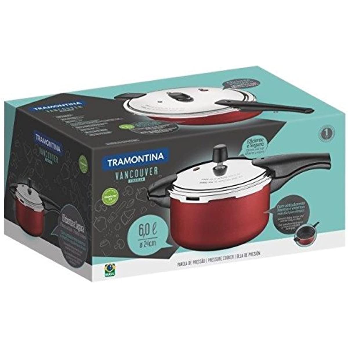 Panela de Press&atilde;o, Vancouver, Vermelha, 6L, Tramontina