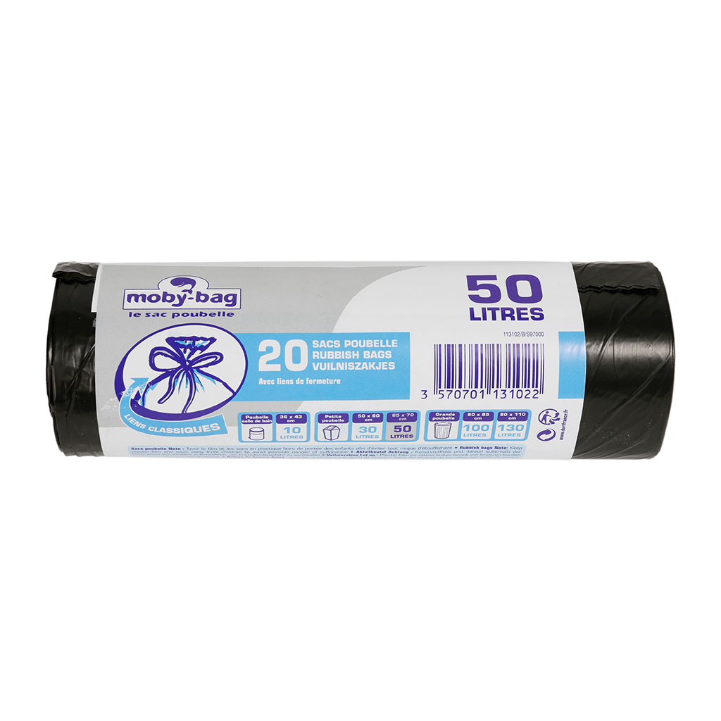 Lot de 20 sacs poubelle noir 50L