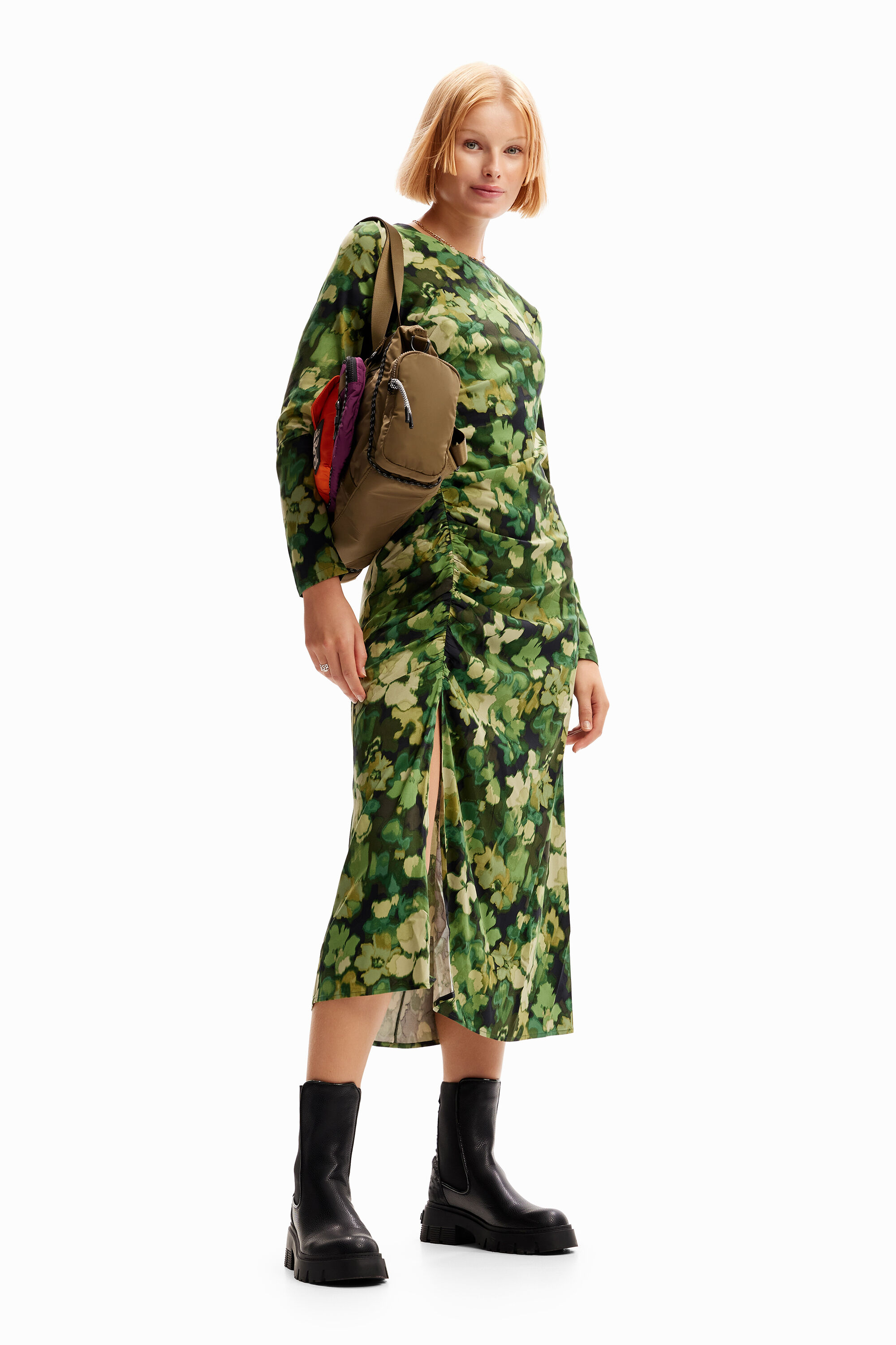 Robe midi froncée