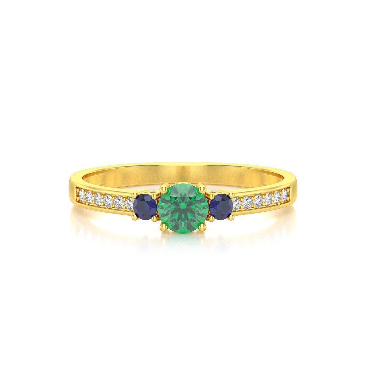 Bague ADEN Or 585 Jaune Emeraude Saphir et diamants 1.65grs