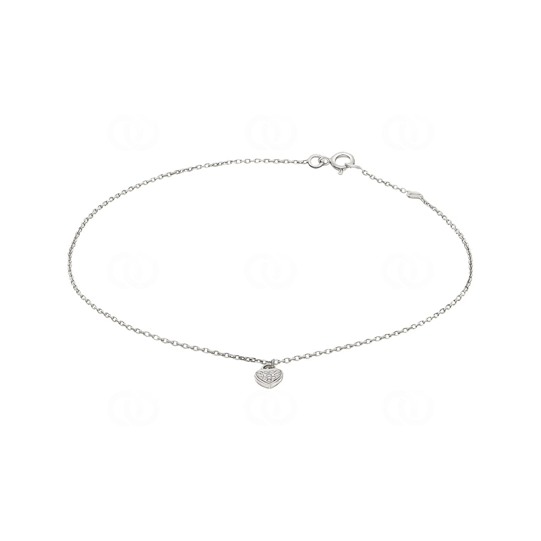 Fusskette 925 Silber rhodiniert Herz mit Zirkonia 26cm