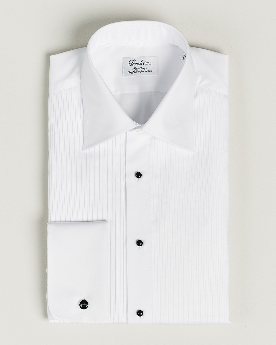 Stenströms Fitted Body Open Smoking Shirt White