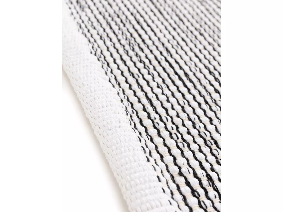 Tapis de couloir en coton tissé main Ron Blanc/Noir 80x250 cm