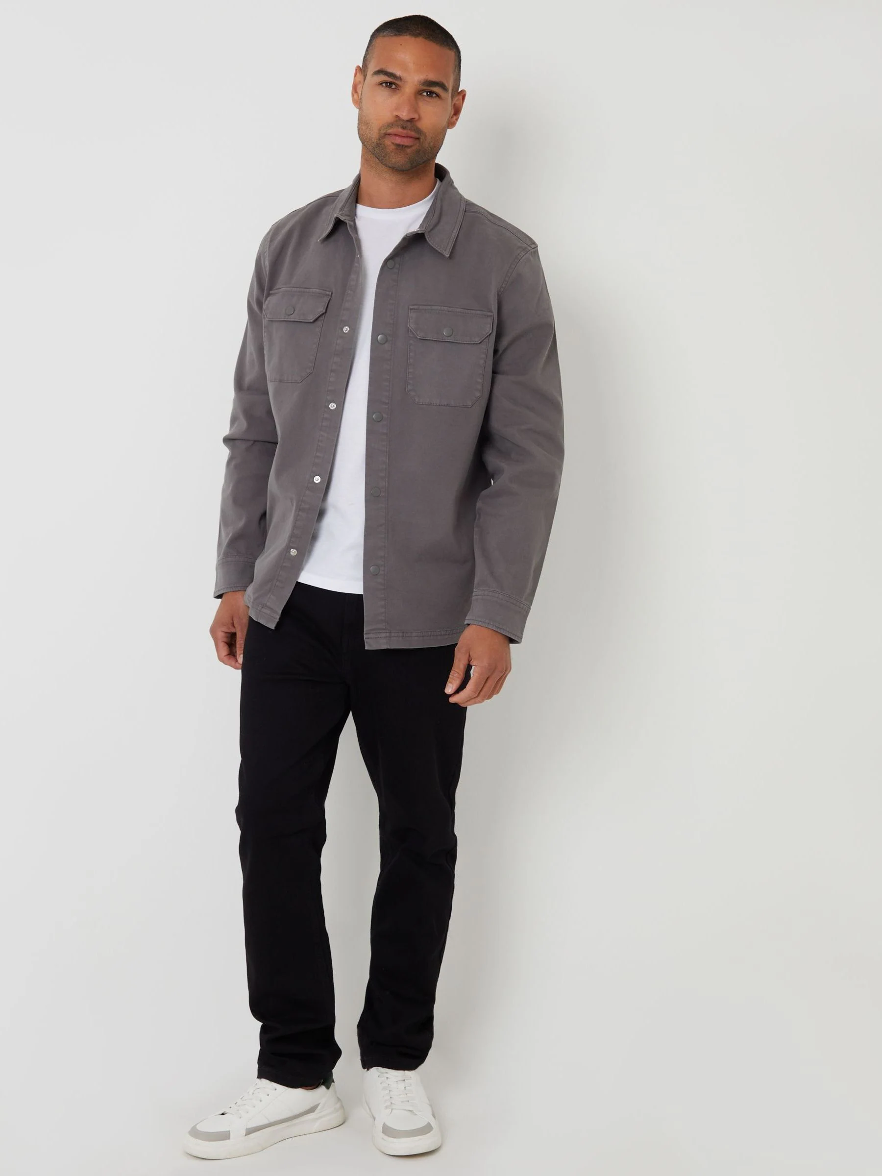 Grijs - Threadbare Snap Fastening Shacket