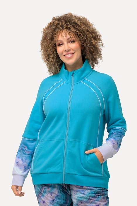 Sweatjacke, Zierpaspel, Stehkragen, Kängurutasche