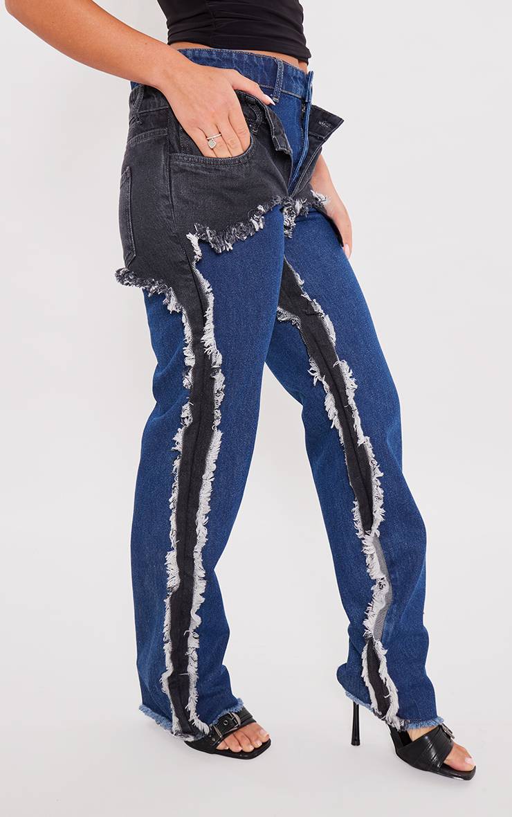 Bleu Indigo Délavé Jean Droit À Effet Superposé