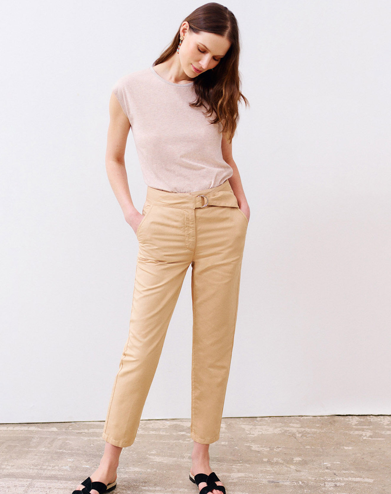 Caroll Pantalon souple droit en Lin & Coton Anton nougat
