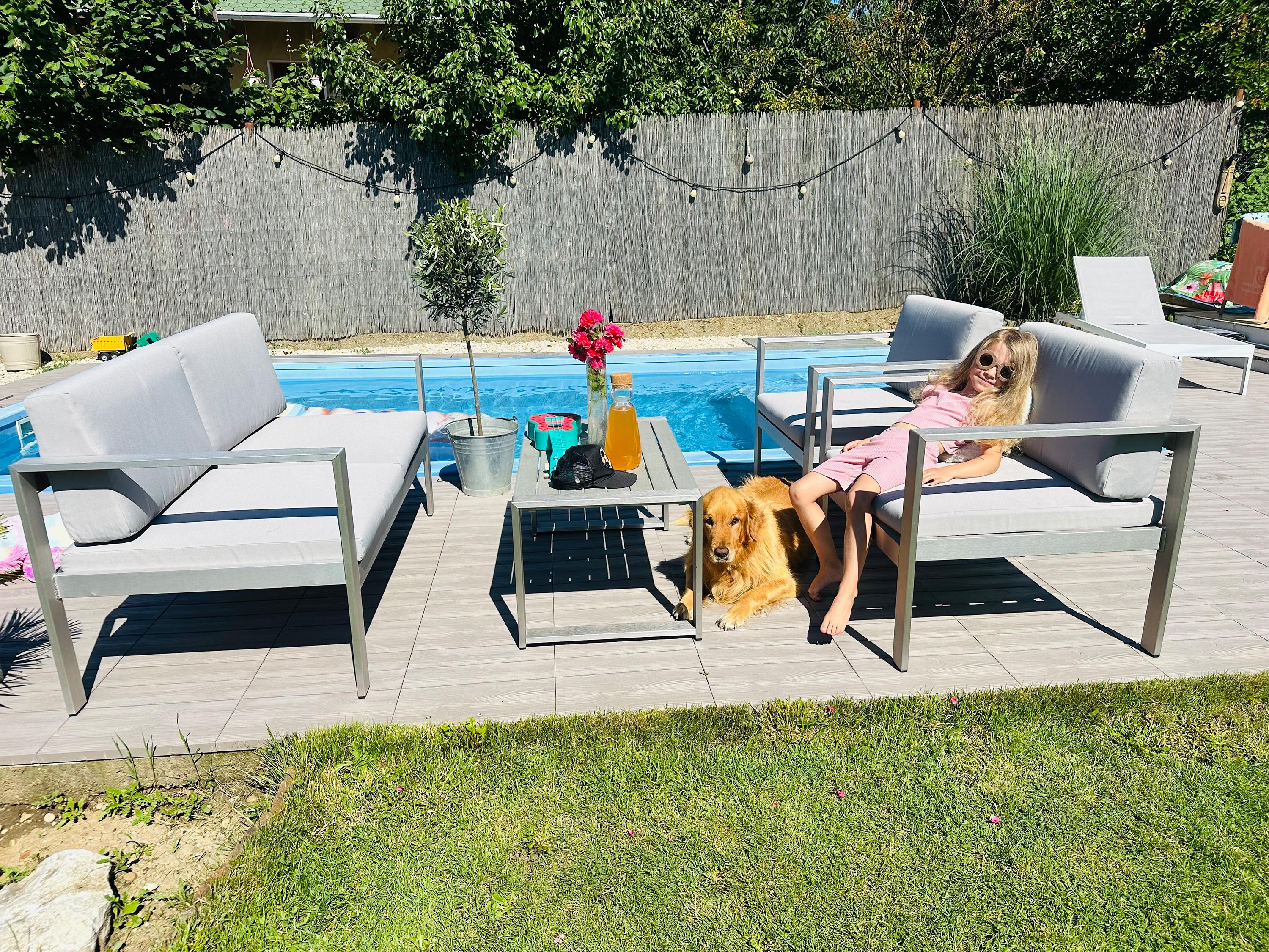 Loungeset met tafel 4-zits SALERNO Metaal Lichtgrijs